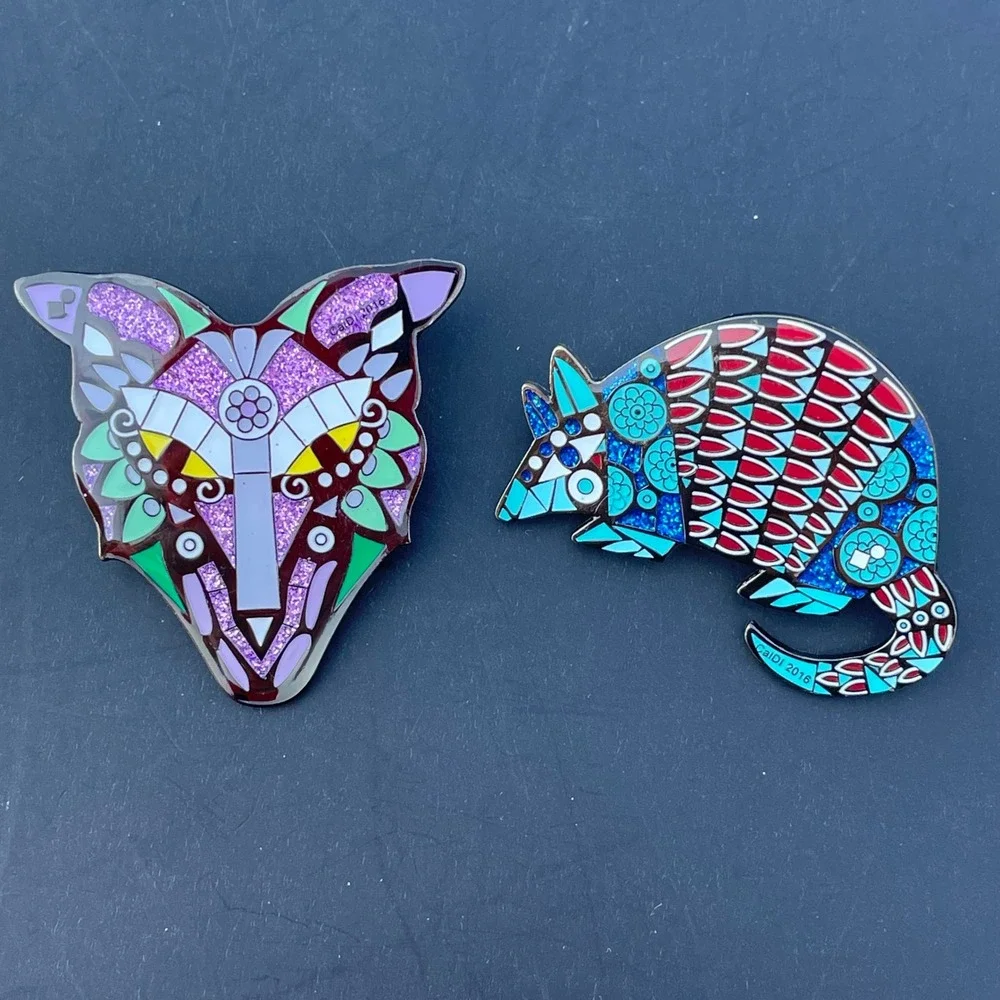 Destination Imagination 2016 Geometric Fox Armadillo Enamel Pin Set 2pc Glitter